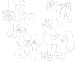 Size: 1516x1228 | Tagged: suggestive, artist:voltrathelively, derpibooru import, ponified, alicorn, pony, butt, chest fluff, curved horn, din, farore, flower, frog (hoof), golden goddesses, horn, horn ring, jewelry, large wings, monochrome, nayru, plot, ring, tail wrap, the legend of zelda, underhoof, unshorn fetlocks, wings