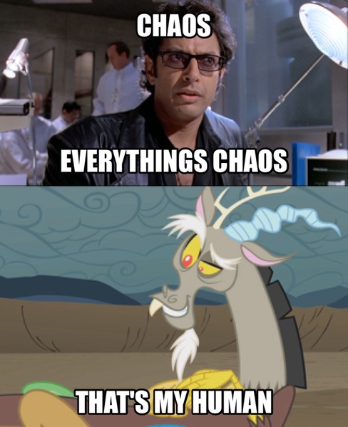 Size: 1494x1836 | Tagged: comparison, derpibooru import, discord, ian malcolm, jeff goldblum, jurassic park, meme, safe, that's my pony, that's my x