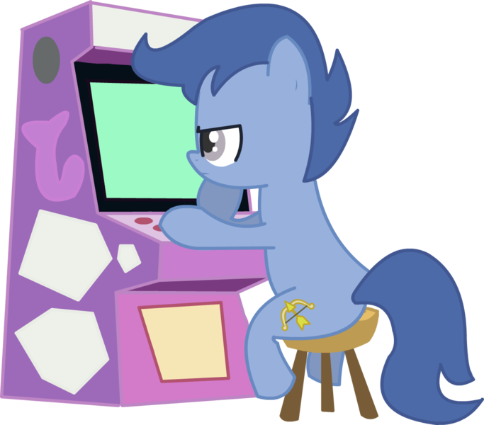 Size: 1139x1000 | Tagged: arcade game, archer (character), artist:twitchy-tremor, derpibooru import, hearts and hooves day, hearts and hooves day (episode), safe, scootablue