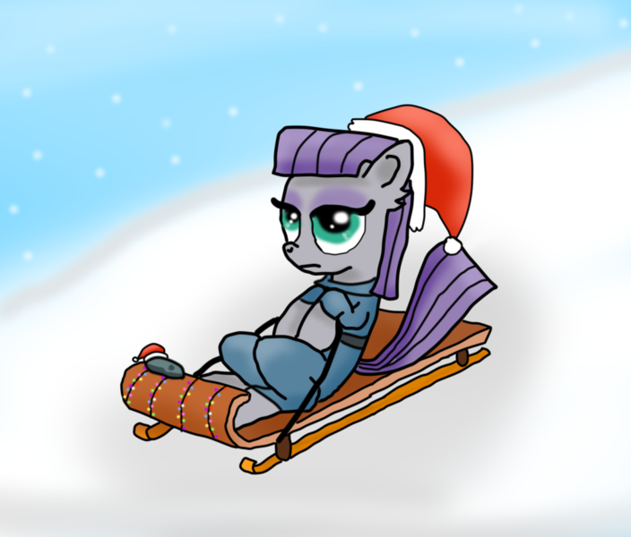 Size: 1024x873 | Tagged: artist:indigorushbrony, boulder (pet), derpibooru import, maud pie, newbie artist training grounds, safe, sledding, winter