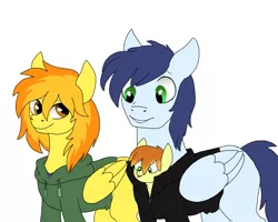 Size: 2500x2000 | Tagged: artist:silcybell, clothes, derpibooru import, female, hoodie, male, offspring, parent:soarin', parent:spitfire, parents:soarinfire, safe, shipping, soarin', soarinfire, spitfire, straight