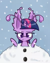 Size: 800x1000 | Tagged: artist:heir-of-rick, breezie, breeziefied, derpibooru import, ear fluff, impossibly large ears, miss pie's monsters, safe, snow, snowball, snowfall, snowman, solo, species swap, twilight breezie, twilight sparkle, unamused