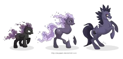 Size: 4312x2091 | Tagged: safe, artist:almairis, derpibooru import, ponified, gastly, gengar, haunter, pony, ethereal mane, evolution chart, family, female, floating limbs, foal, male, mare, pokémon, ponymon, simple background, stallion, transparent background, trio