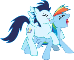 Size: 1981x1598 | Tagged: suggestive, artist:sighoovestrong, derpibooru import, rainbow dash, soarin', backwards cutie mark, biting, ear bite, female, foreplay, horses doing horse things, male, rough, shipping, soarindash, straight