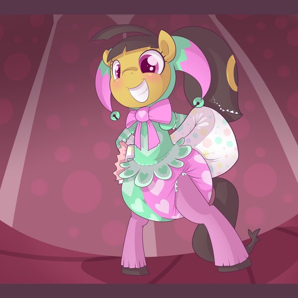Size: 1280x1280 | Tagged: questionable, artist:cuddlehooves, derpibooru import, oc, oc:mawilepony, ponified, unofficial characters only, mawile, pony, diaper, diaper fetish, fetish, harlequin, pokémon, poofy diaper
