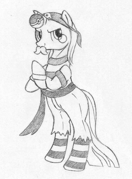 Size: 720x975 | Tagged: safe, artist:veilleurdechagrin, derpibooru import, oc, unofficial characters only, pony, bipedal, clothes, monochrome, pokémon, socks, solo, striped socks, team aqua, traditional art