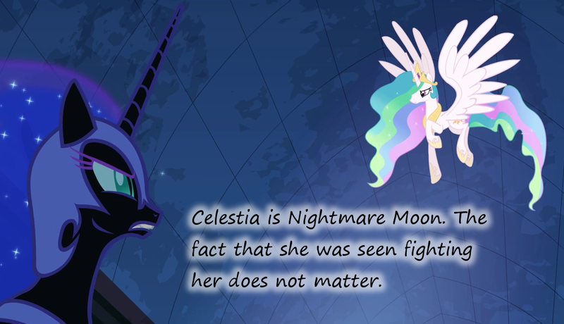 Size: 1000x575 | Tagged: derpibooru import, insane pony thread, insane troll logic, nightmare moon, princess celestia, princess twilight sparkle (episode), safe