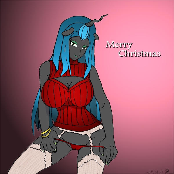 Size: 1200x1200 | Tagged: questionable, artist:捷能減碳, derpibooru import, queen chrysalis, anthro, ambiguous facial structure, breasts, busty queen chrysalis, cameltoe, clothes, female, keyhole turtleneck, looking at you, open-chest sweater, panties, pixiv, pubic hair, reversalis, sleeveless turtleneck, solo, solo female, sweater, teasing, turtleneck, underwear