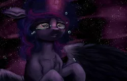 Size: 1144x730 | Tagged: safe, artist:colorlesscupcake, derpibooru import, twilight sparkle, twilight sparkle (alicorn), alicorn, pony, crying, female, mare, sad, solo, stars, the cosmos