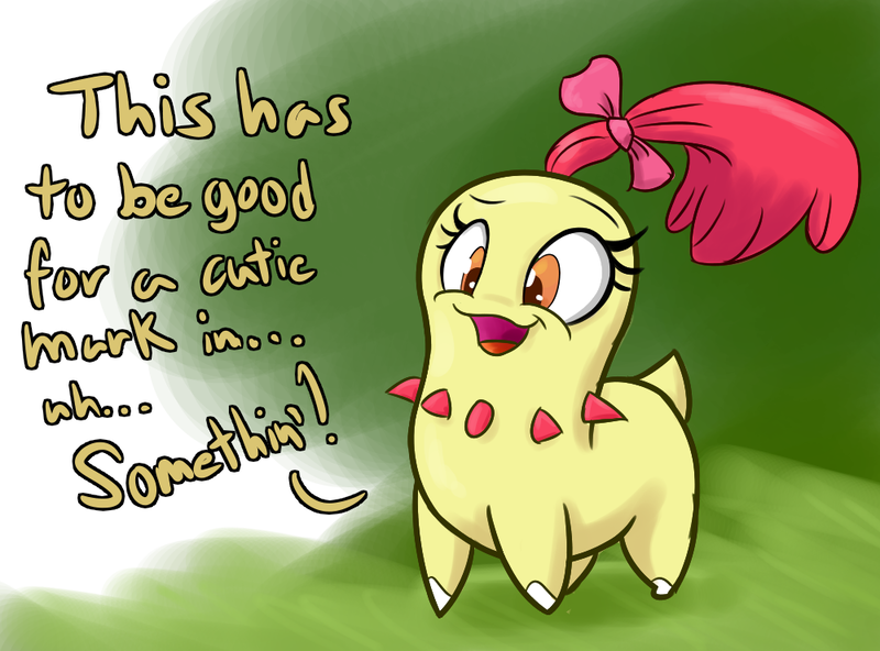 Size: 1000x740 | Tagged: apple bloom, artist:heir-of-rick, chikorita, crossover, daily apple pony, derpibooru import, female, pokefied, pokémon, safe, solo, species swap