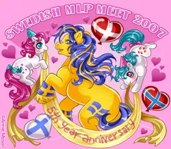 Size: 700x611 | Tagged: safe, artist:anniemsson, derpibooru import, cupcake (g1), truly, oc, oc:swerker, ponified, pony, balloon, g1, nation ponies, sweden