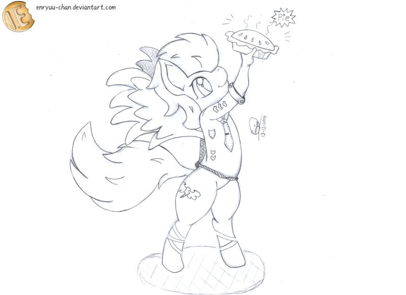 Size: 1024x744 | Tagged: anthro, artist:enryuuchan, clothes, derpibooru import, food, monochrome, old cutie mark, pie, safe, sergeant, sketch, soarin', that pony sure does love pies, uniform, wonderbolts dress uniform