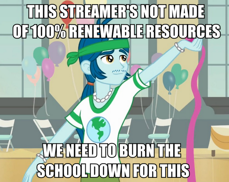 Size: 752x600 | Tagged: safe, derpibooru import, screencap, captain planet, equestria girls, equestria girls (movie), background human, balloon, caption, eco kid insults, image macro, meme, text, time to come together