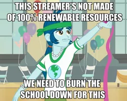 Size: 752x600 | Tagged: safe, derpibooru import, screencap, captain planet, equestria girls, equestria girls (movie), background human, balloon, caption, eco kid insults, image macro, meme, text, time to come together