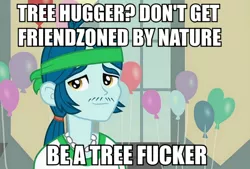 Size: 812x550 | Tagged: suggestive, derpibooru import, edit, edited screencap, screencap, captain planet, equestria girls, equestria girls (movie), background human, balloon, caption, eco kid insults, image macro, implied sex, meme, text, vulgar