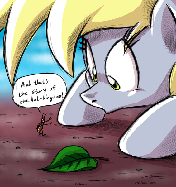 Size: 895x950 | Tagged: safe, artist:tobibrocki, derpibooru import, derpy hooves, ant, insect, pegasus, pony, and that's how equestria was made, dirt, female, leaf, mare, story