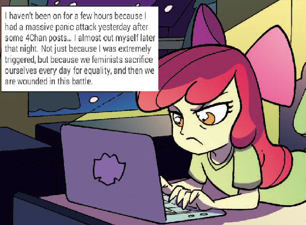 Size: 603x444 | Tagged: safe, derpibooru import, apple bloom, equestria girls, spoiler:comic, 4chan, apple bloom's blog, exploitable meme, meme, social justice warrior