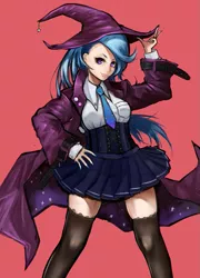 Size: 587x816 | Tagged: artist:kai(ry, clothes, coat, derpibooru import, hat, human, humanized, necktie, safe, socks, solo, thigh highs, trixie, witch hat, zettai ryouiki