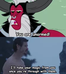 Size: 494x555 | Tagged: arrow, derpibooru import, edit, exploitable meme, lord tirek, meme, ra's al ghul, safe, screencap, this will end in death, tirek vs everyone meme