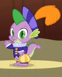 Size: 286x357 | Tagged: clothes, costume, derpibooru import, hearth's warming eve, hearth's warming eve (episode), narrator, outfit catalog, ruff (clothing), safe, screencap, solo, spike