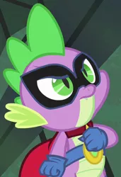 Size: 478x698 | Tagged: clothes, costume, derpibooru import, humdrum, power ponies, power ponies (episode), safe, screencap, solo, spike