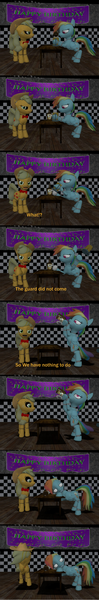 Size: 700x4222 | Tagged: 3d, animatronic, apple cider, applefreddy, applejack, applejack is not amused, cider, crossover, derpibooru import, five nights at aj's, five nights at aj's 2, foxy dash, gmod, rainbow dash, rainbow foxy, robot, safe, source filmmaker, unamused