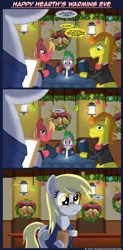 Size: 1250x2550 | Tagged: safe, artist:edowaado, derpibooru import, big macintosh, carrot cake, derpy hooves, spike, earth pony, pony, comic, food, hearth's warming eve, male, muffin, restaurant, stallion, that pony sure does love muffins