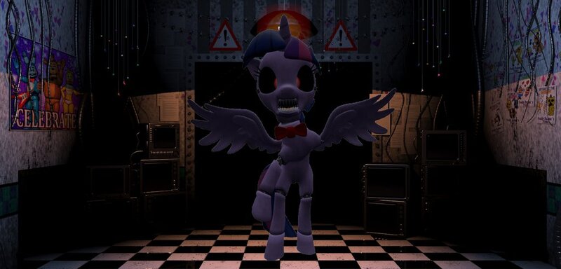 Size: 1024x492 | Tagged: safe, derpibooru import, twilight sparkle, twilight sparkle (alicorn), alicorn, pony, robot, five nights at aj's, 3d, animatronic, female, gmod, mare, solo, source filmmaker, twibon