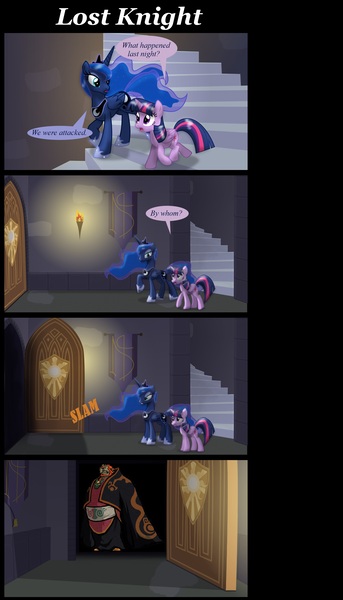 Size: 1974x3452 | Tagged: safe, artist:evil-dec0y, derpibooru import, princess luna, twilight sparkle, twilight sparkle (alicorn), alicorn, pony, female, ganondorf, mare, the legend of zelda