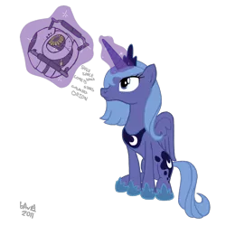 Size: 1000x1000 | Tagged: artist:bubsakavermin, crossover, derpibooru import, magic, personality core, portal (valve), princess luna, s1 luna, safe, solo, space core