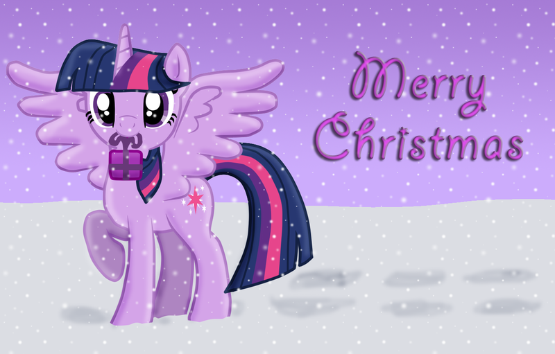 Size: 1310x836 | Tagged: safe, artist:majkashinoda626, derpibooru import, twilight sparkle, twilight sparkle (alicorn), alicorn, pony, female, mare, mouth hold, present, snow, snowfall, solo, winter