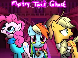 Size: 2048x1536 | Tagged: applejack, artist:birdivizer, crossover, derpibooru import, hippie, mystery skulls, mystery twi's ghost, pinkie pie, rainbow dash, safe, scared, solo