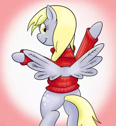 Size: 1280x1387 | Tagged: safe, artist:dsninja, derpibooru import, derpy hooves, pegasus, pony, backwards, boob window, clothes, female, i just don't know what went wrong, keyhole turtleneck, mare, open-chest sweater, solo, sweater, turtleneck
