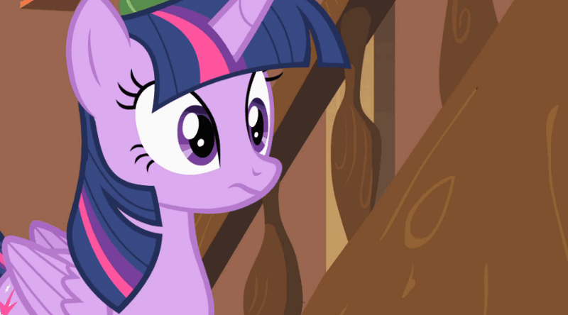 Size: 840x466 | Tagged: safe, derpibooru import, screencap, twilight sparkle, twilight sparkle (alicorn), alicorn, pony, three's a crowd, animated, female, frown, glare, mare, no, open mouth, purple text, reaction, reaction image, solo, spread wings, stairs, subtitles, wings