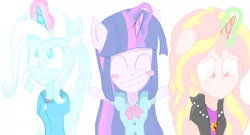 Size: 922x497 | Tagged: alicorn, artist:contny, counterparts, derpibooru import, horn, horned humanization, human, humanized, magical trio, safe, sunset shimmer, trixie, twilight's counterparts, twilight sparkle, twilight sparkle (alicorn)
