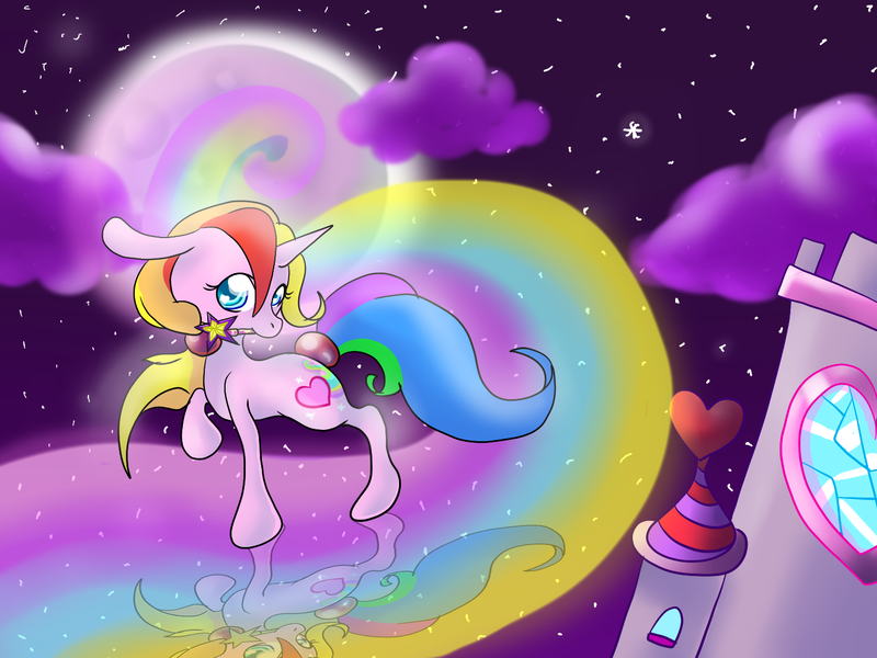 Size: 1400x1050 | Tagged: artist:cotton, castle, derpibooru import, g3, rainbow, rarity (g3), safe, wand