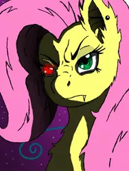 Size: 480x640 | Tagged: safe, artist:zeroexe119, derpibooru import, fluttershy, bat pony, bats!, bat ponified, evil eye, fangs, flutterbat, night, night sky, race swap, serious, sky