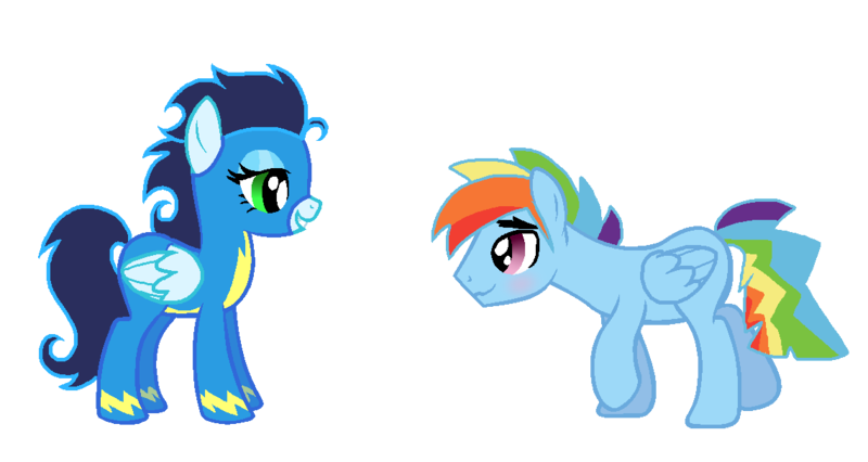 Size: 1139x607 | Tagged: safe, artist:celinesparkle, derpibooru import, rainbow dash, soarin', blushing, clothes, female, glide, glideblitz, male, rainbow blitz, rule 63, shipping, soarindash, straight, uniform, wonderbolts uniform