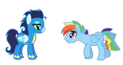 Size: 1139x607 | Tagged: safe, artist:celinesparkle, derpibooru import, rainbow dash, soarin', blushing, clothes, female, glide, glideblitz, male, rainbow blitz, rule 63, shipping, soarindash, straight, uniform, wonderbolts uniform