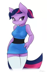 Size: 1222x1877 | Tagged: anthro, artist:ambris, bubbles (powerpuff girls), clothes, cosplay, costume, derpibooru import, dress, missing horn, multiple variants, safe, solo, the powerpuff girls, twilight sparkle, voice actor joke