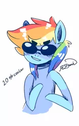Size: 469x750 | Tagged: dead source, safe, artist:art-by-flier, derpibooru import, rainbow dash, pegasus, pony, 20% cooler, female, mare, signature, simple background, solo, sunglasses, white background