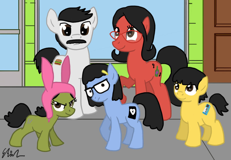 Size: 1024x711 | Tagged: safe, artist:qemma, derpibooru import, ponified, pony, bob belcher, bob's burgers, gene belcher, linda belcher, louise belcher, tina belcher