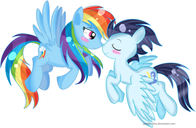 Size: 1024x672 | Tagged: safe, artist:sparkle-bliss, derpibooru import, rainbow dash, soarin', backwards cutie mark, blushing, female, male, shipping, simple background, soarindash, straight, transparent background