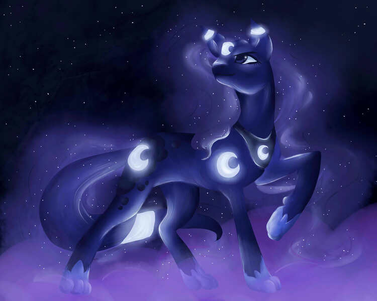 Size: 2160x1728 | Tagged: artist:ender-of-chickens, derpibooru import, ethereal mane, glow, pokefied, pokémon, princess luna, safe, solo, species swap, starry mane, umbreon, wingless