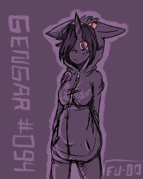 Size: 576x720 | Tagged: anthro, artist:fu-do, clothes, cosplay, costume, derpibooru import, gengar, hoodie, oc, oc:violet poe, pokémon, safe, sweater, unofficial characters only