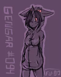 Size: 576x720 | Tagged: anthro, artist:fu-do, clothes, cosplay, costume, derpibooru import, gengar, hoodie, oc, oc:violet poe, pokémon, safe, sweater, unofficial characters only