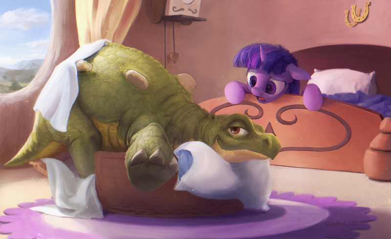 Size: 1600x980 | Tagged: artist:cannibalus, crossover, derpibooru import, dinosaur, don bluth, golden oaks library, namesake, pun, reference, safe, spike, spike (land before time), stegosaurus, the land before time, twilight sparkle
