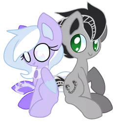 Size: 1000x1000 | Tagged: safe, artist:milkido, derpibooru import, oc, oc:forged steel, oc:glitter jewel, unofficial characters only, earth pony, pegasus, pony, :>, jeweel, jewelry, raised hoof, sitting, smiling, tiara