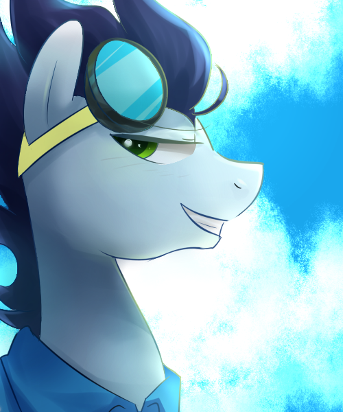 Size: 500x600 | Tagged: artist:sion-ara, clothes, derpibooru import, goggles, grin, looking at you, safe, shirt, smiling, soarin', solo, uniform, wonderbolts dress uniform