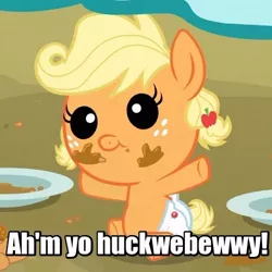 Size: 500x501 | Tagged: applejack, baby, babyjack, caption, derpibooru import, doc holliday, edit, female, filly, foal, image macro, meme, quote, safe, solo, text, text edit, tombstone (movie), younger